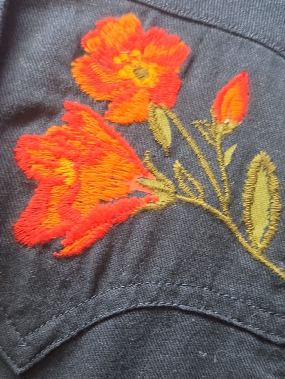 Ariat Navy Button-Down Shirt with Red Floral Embroidery - Picture 5 of 8